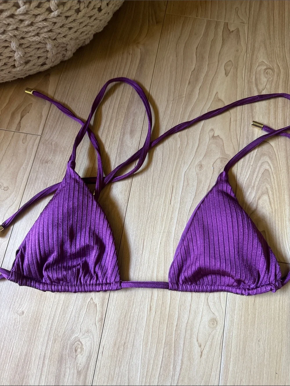 Monday Swimwear Purple Ribbed Triangle Bikini Top